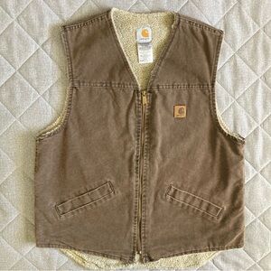 Vintage Carhartt Cotton Vest Mens Large Tall V13 CHT USA Made Sherpa Lined